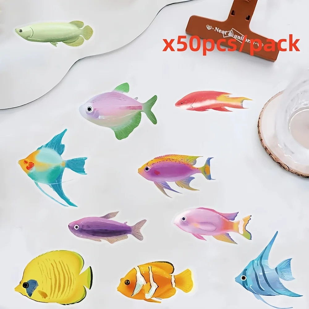 50pcs Tropical Fish Stickers PET Material Mixed Style Tablet Decorative Stickers