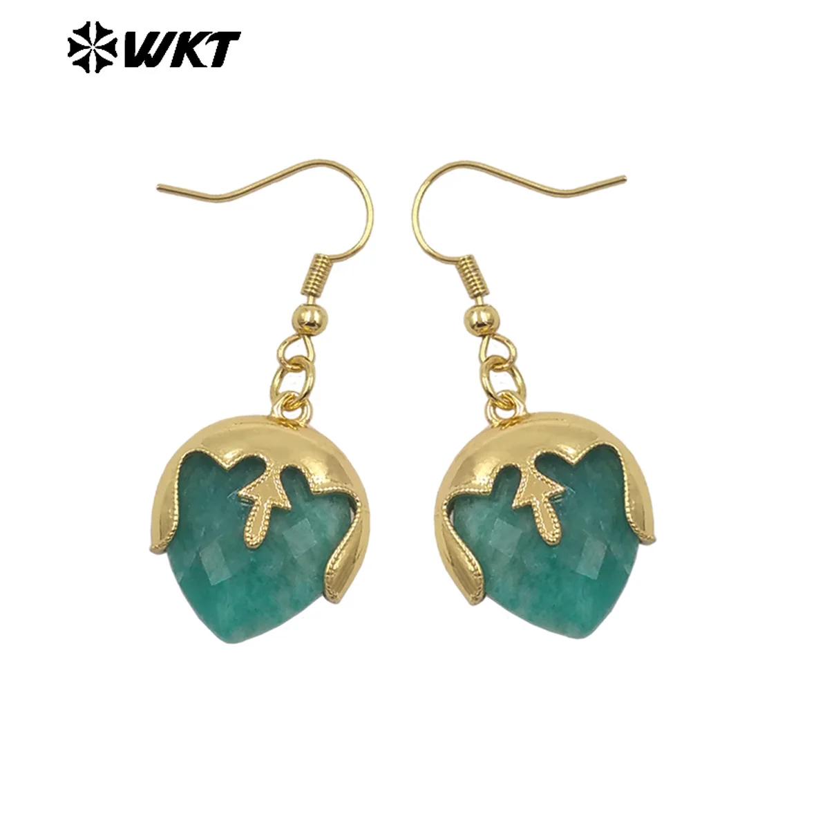 

WT-E789 Оптовая продажа, уникальный дизайн, позолоченная крышка, верхняя часть в форме сердца, серьги из натуральных драгоценных камней для женщин, интересные ювелирные изделия