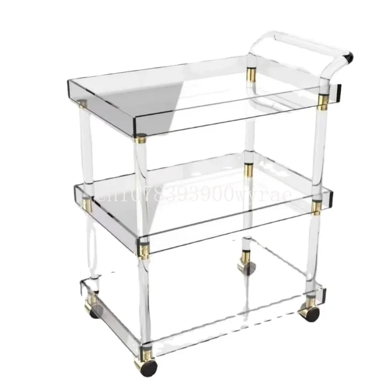 

Clear Acrylic Bar cart 3 Shelves Tier Rolling Kitchen Food Serving Trolley Cart Easy Assembly Hotel Furniture