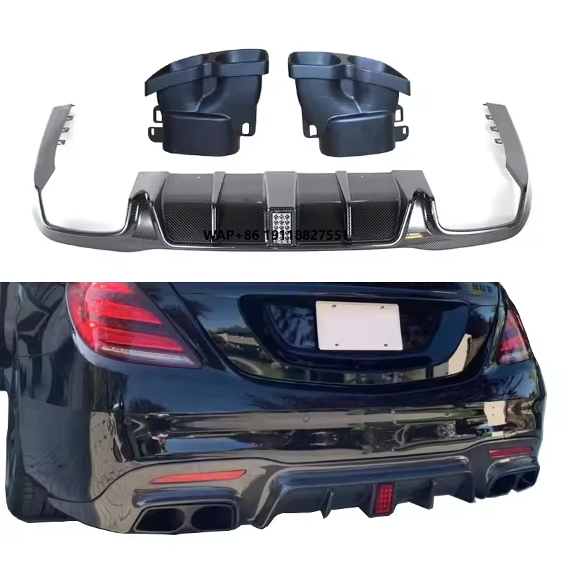 

B Style Rear Diffuser Exhaust Tips for W222 S63 S65 2018- Car Rear Lip Dry Carbon Fiber