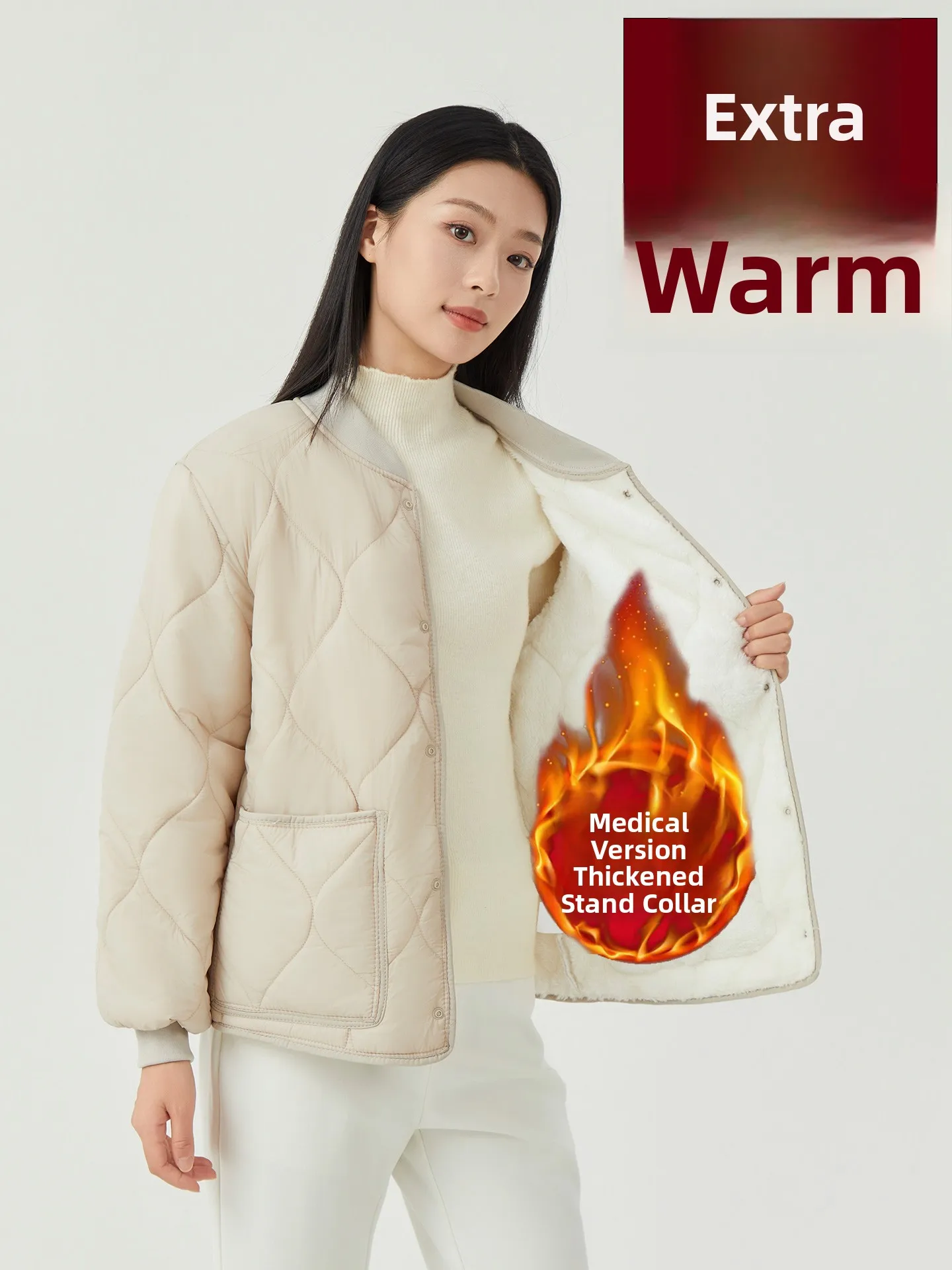 

Thiened Warm Cotton Jaet for Women with Fce Inner Loose Large Size Office Cold Resistance down Cotton Coat Commute Sle