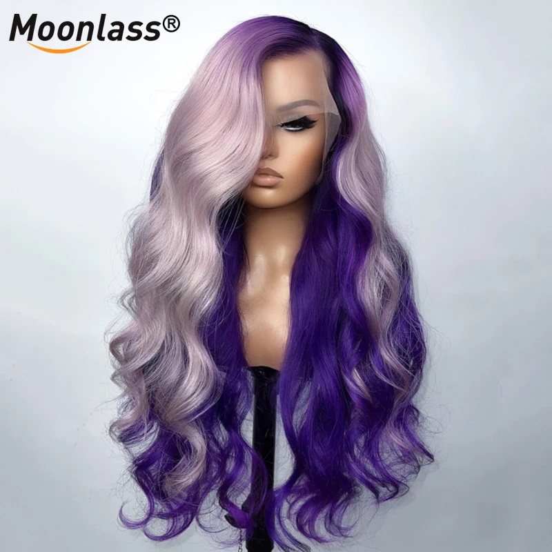 Purple Highlight Human Hair 13x4 Lace Frontal Human Hair Wig Brazilian Virgin Hair Purple Lace Front Human Hair Body Wave Wig