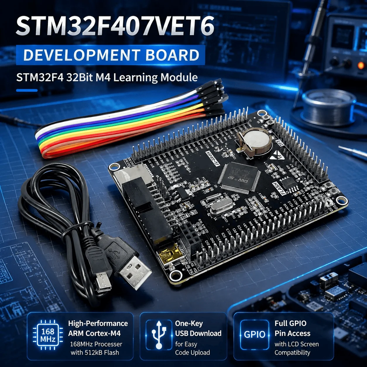 STM32F407VET6 Development Board ARM Cortex M4 Microcontroller 32Bit MCU USB Download Full GPIO Access Embedded Learning DIY Kit