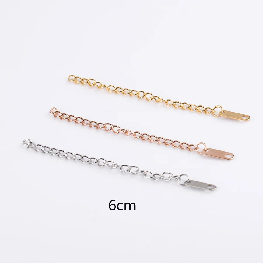 20pcs Stainless Steel Extender Chain With Tail Charm Rose Gold/Gold/Silver Color Metal Extended Extension Chain 6cm Wholesale