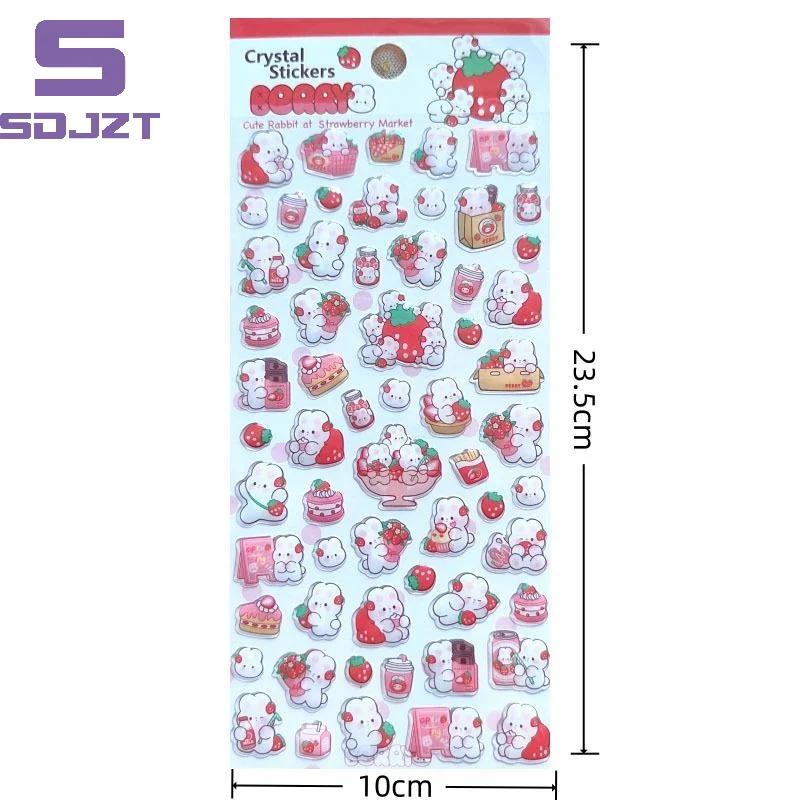 1Pcs Erdbeere Kaninchen Rosa Nette Kristall Epoxy Kinder Cartoon Dekorative Aufkleber DIY Scrapbooking Telefon Gepäck Skateboard Aufkleber
