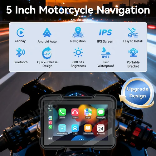 Imagen 2 del producto VENBES 5"" Motocicleta GPS Navegación Inalámbrica Android Auto Carplay USB Tipo-C Bluetooth
