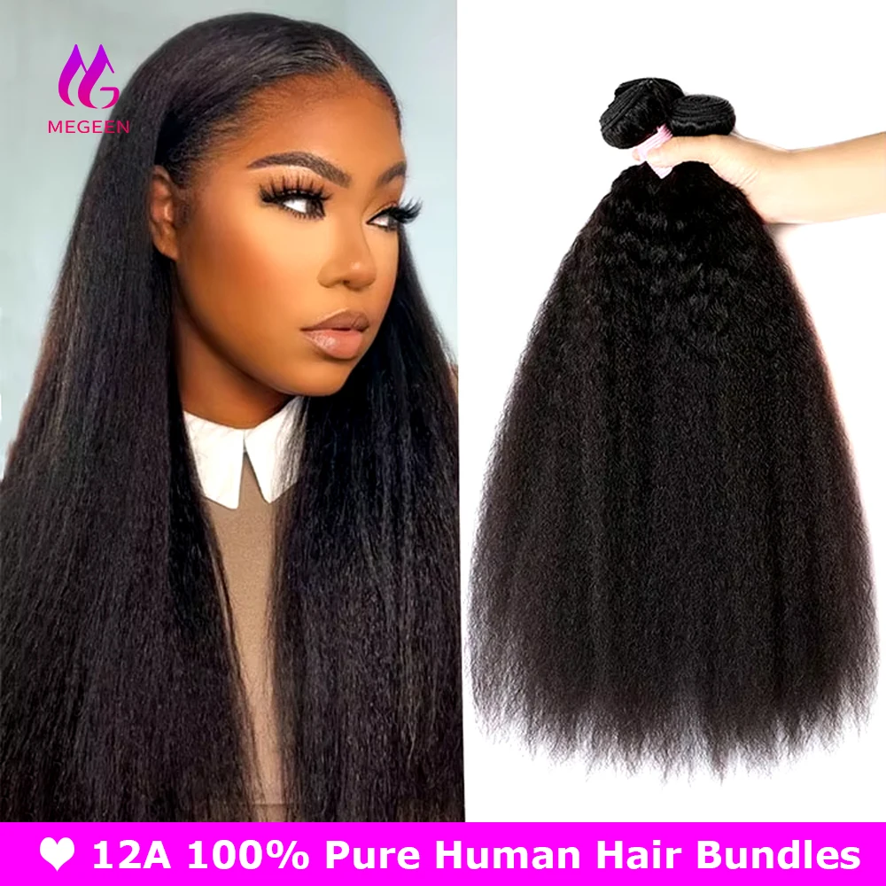 32 Inch Peruvian Kinky Straight Human Hair Bundles Bulk Remy Hair Extensions Soft Yaki Straight 100% Human Hair Weave Bundles