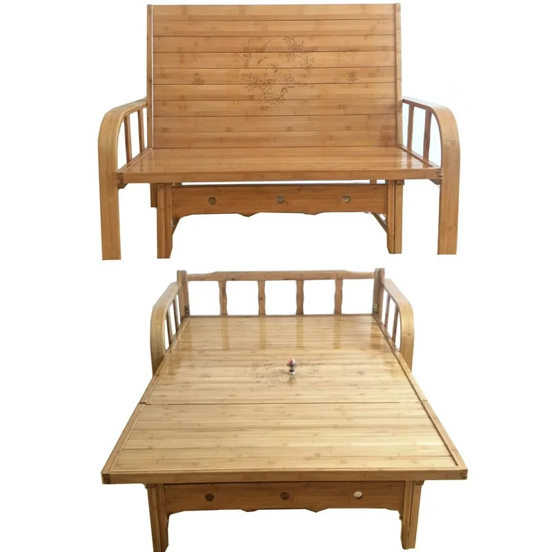 

Foldable sofa bed dual-purpose bamboo bed old-fashioned lunch break bed household 1.5 meters small apartment balcony