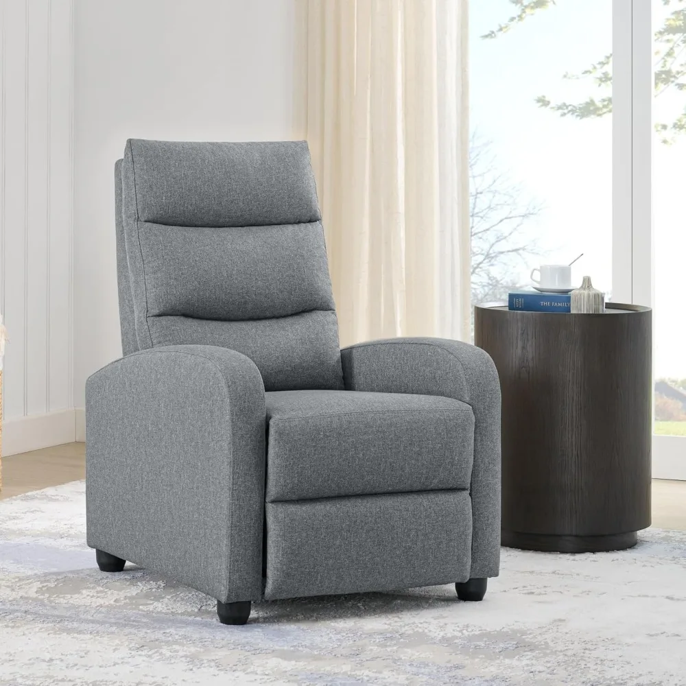 Recliner Chair for Adults Push Back Armchair Home Theater Seating with Lumbar Support Single Sofa for Living Room, Grey (Fabric)