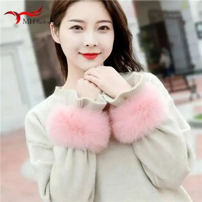 Echte Fuchs Pelz Manschetten Für Frauen Winter Mantel Warm Halten Armband Ring Mode Pullover Schmücken Arm Bracele Armband Hülse