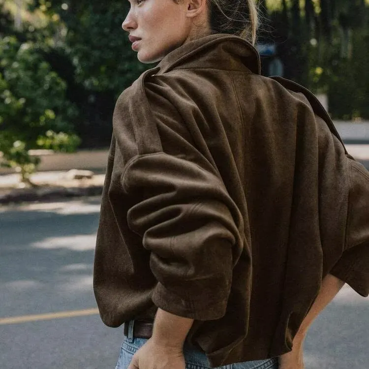 Faionable Pilots Jaet Women's ort Outerwear Autumn New Sle 2025 Street Sle Long Sve Velvet Feel Lapel Zipper Clo...