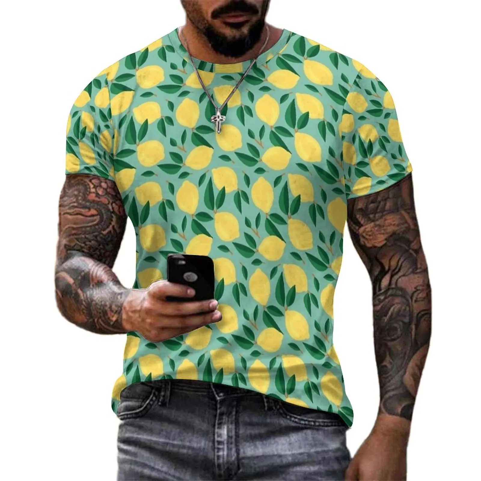 Summer T Shirt Marley Lemon Mint Lemons Scatter T Shirts  Streetwear Trendy Tees For Male Short-Sleeve Graphic Oversized Clothes
