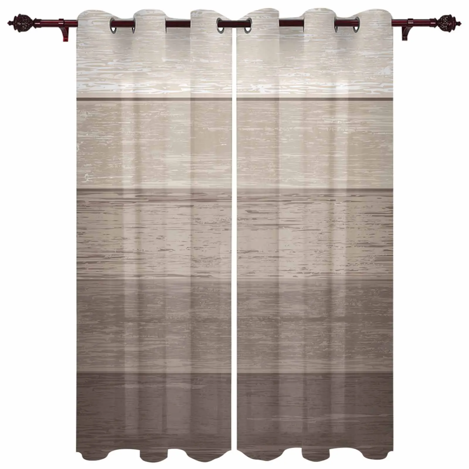 Wood Grain Striped Country Khaki Gradient Outdoor Curtain For Garden Patio Drapes Bedroom Living Room Kitchen Window Curtain