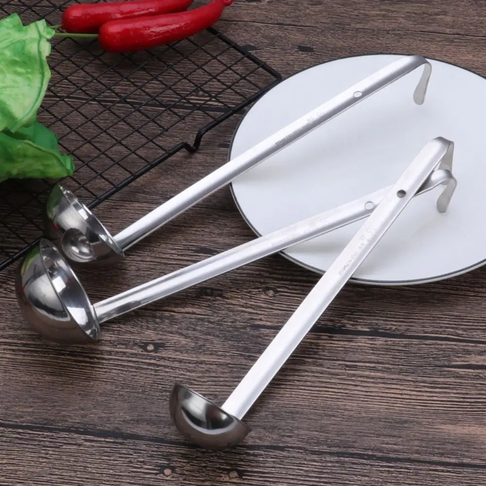 Heavy-Duty Stainless Steel Measuring Ladle 1/2/3oz with Hanging Hook Ounce Scoop Deepened Scoop Soup Ladle Portion Control