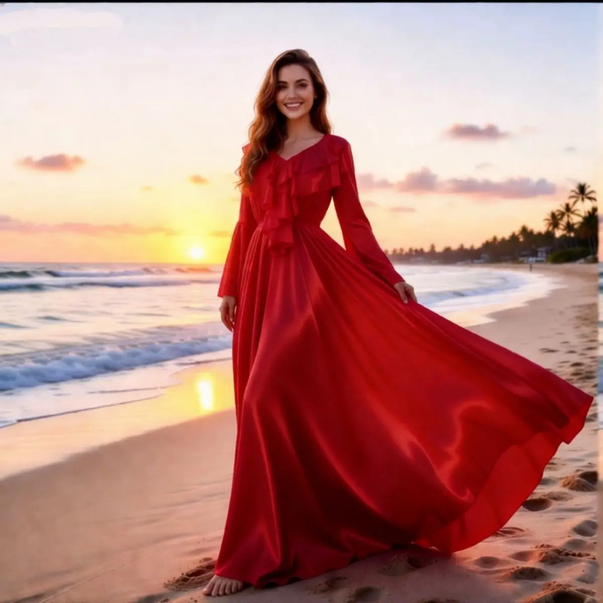 

Глянцевое атласное платье макси с оборками из ледяного шелка, свободного кроя, элегантное, для сна