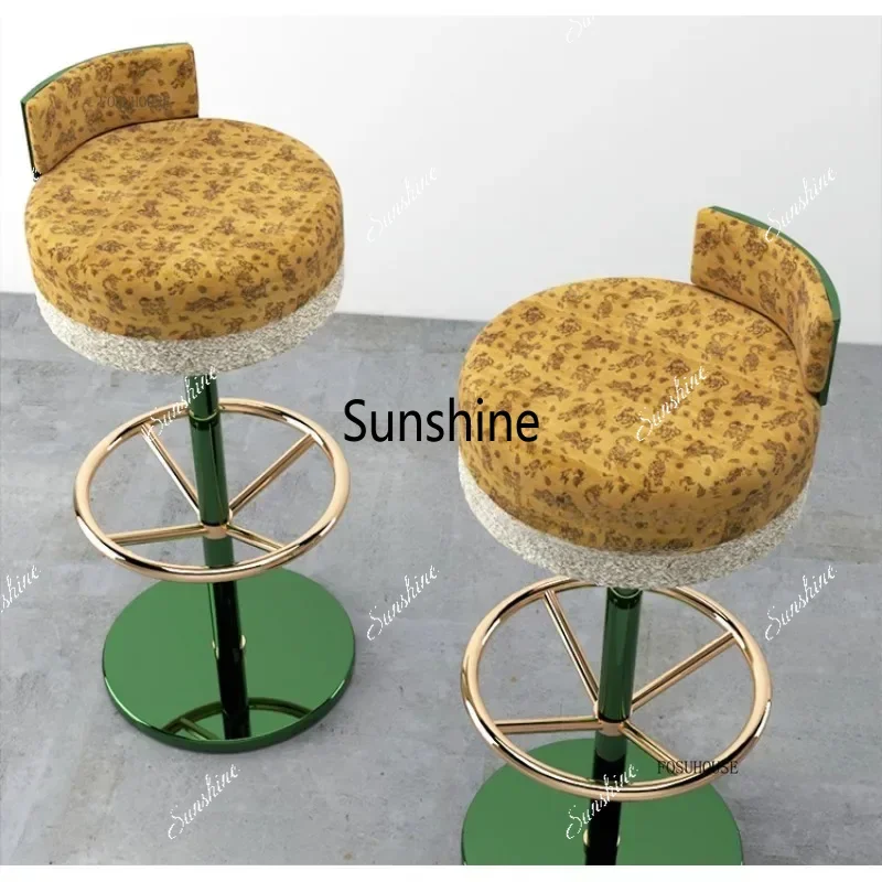 Light Luxury Stainless Steel Bar Chairs Modern High-end Bar Stool Hotel Front Desk Home Island Chairs Swivel Backrest High Stool