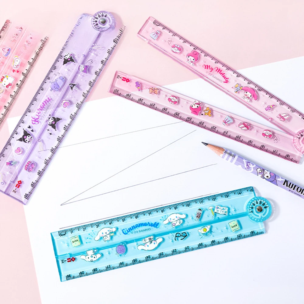 Sanrio Kuromi Image Rotating Folding Ruler 30cm Cartoon Children's Primary School Student Multi functional Ruler Stationery