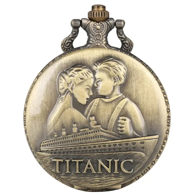 

Bronze Clock Carved Titanic Design Full Hunter Quartz Pocket Watch for Men Women Lover Timepiece with Sweater Chain Gift reloj