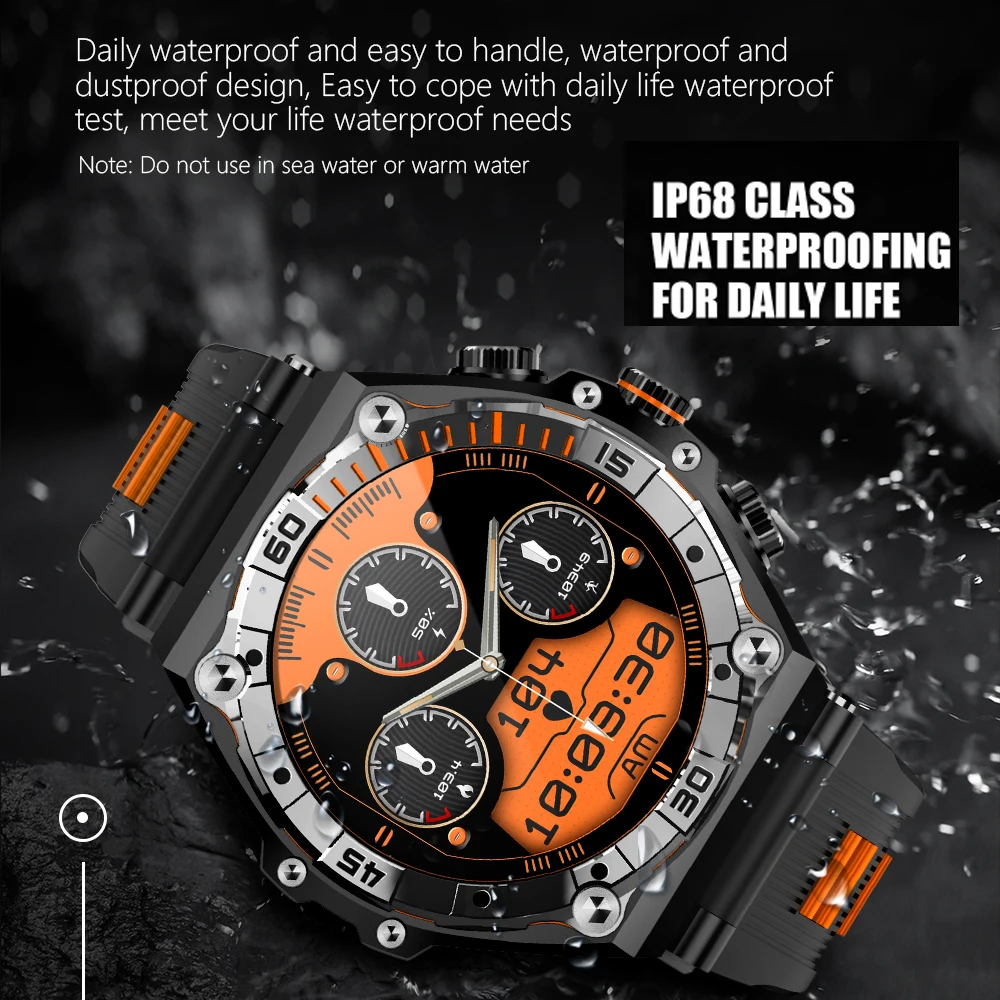 2024 ใหม่ 700MAhแบตเตอรี่ 1.43 "หน้าจอAMOLEDสมาร์ทนาฬิกาผู้ชายฟันสีฟ้าโทรIP68 กันน้ํากีฬาฟิตเนสกลางแจ้งSmartwatch