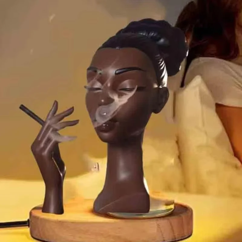 Black Woman Head Incense Holder Burner Headscents Solange Black Lady Resin Holder Waterfall Aromatherapy Ornament Home Decor