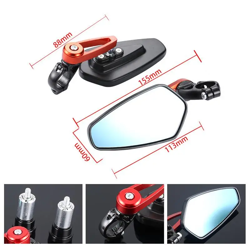 New 1Pair Aluminum Alloy Motorcycle Rearview Mirrors Universal Scooter Bar End Handlebar Mirror Rear View Mirror Accessories