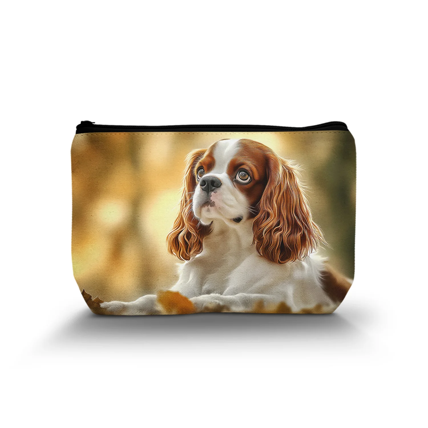 1Pc Cute Dog Cavalier King Charles Spaniels Pattern Cosmetic Bag Makeup Bag Zipper Pouch Lightweight For Travel Women