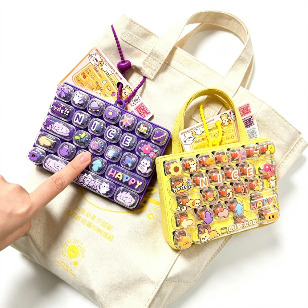 26-key Cap Keychain 26 Grid Keyboard Clicker Backpack Pendant Fidget Keyboard Anti Stress Button Keyring Bag Charm Creative Gift