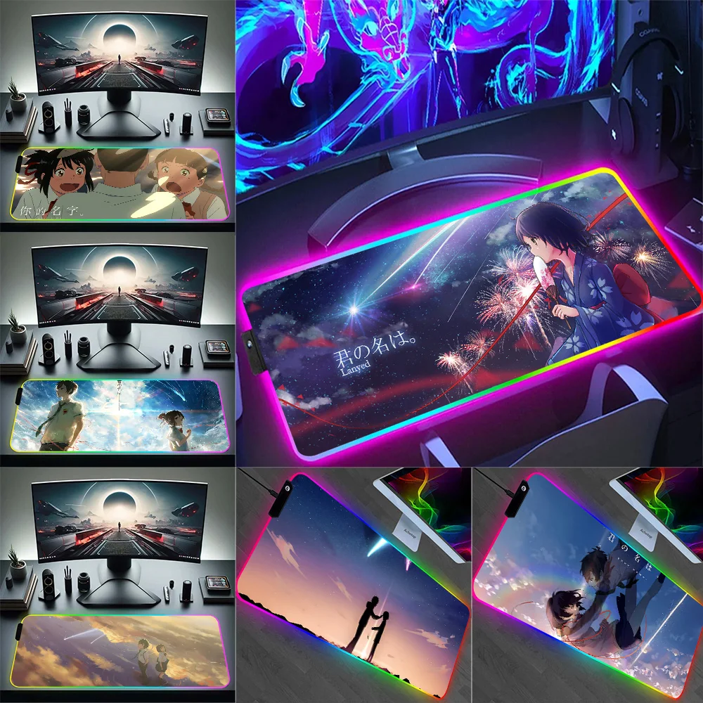 

Y-your name RGB Pc Gamer Keyboard Mouse Pad Mousepad LED Glowing Mouse Mats Rubber Gaming Computer Mausepad