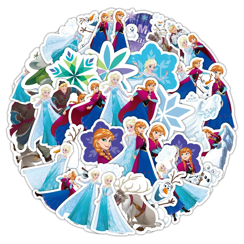 50PCS Disney Frozen Anna Elsa Movie Stickers Anime Decal Skateboard Laptop Motorcycle Cute Kawaii Cartoon Sticker Pack Kids Toy