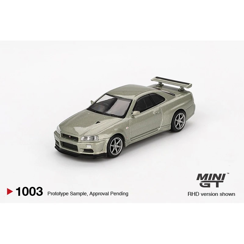 MINIGT In Stock 1003 1:64 Nissan Skyline GTR R34 V Spec II Nür Millenium Jade Diecast Car Model Collection Toys