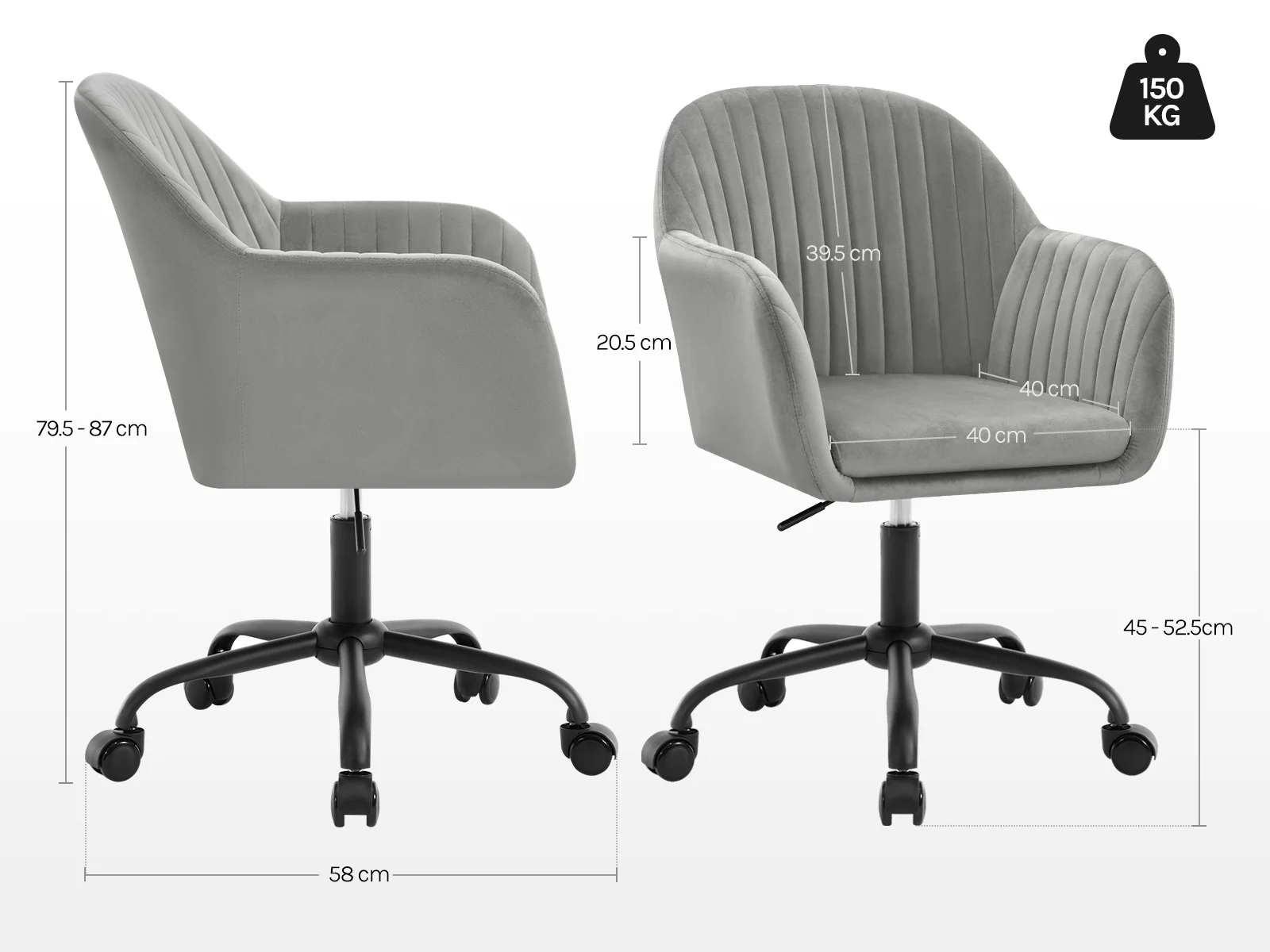 WOLTU Samt-Bürostuhl mit Armlehnen, Rollen, anhebbar, Gaming-Stühle mit hoher Rückenlehne, höhenverstellbar, ergonomischer Arbeits- und Make-up-Stuhl – Detail 20
