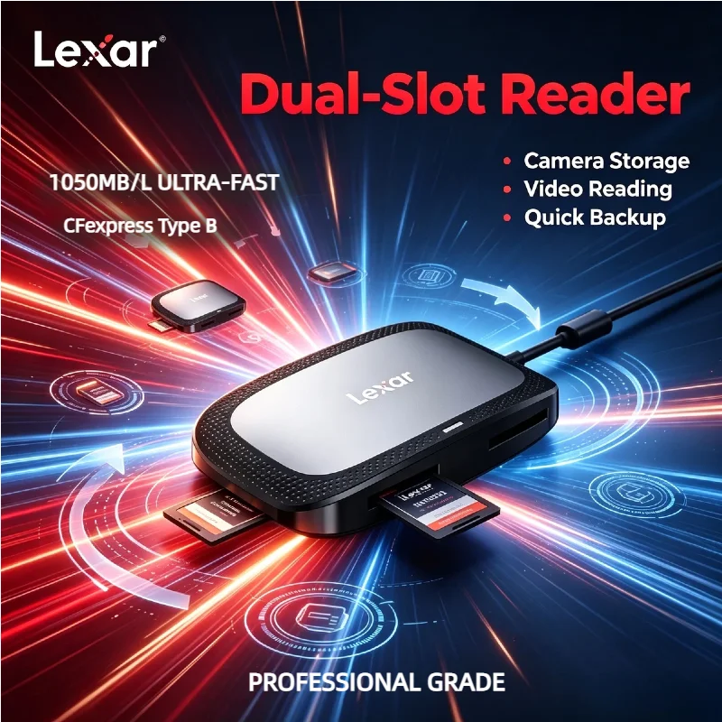 Lexar Dual Slot Reader USB3 2 Gen2 10Gbps CFexpress Type A SD UHS II 900MB Read 8K PROFESSIONAL GRADE Pro Photographer Core New