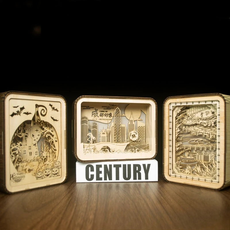 Light and shadow wood carving lamp 3d three-dimensional picture production night light cultural and creative gifts wood