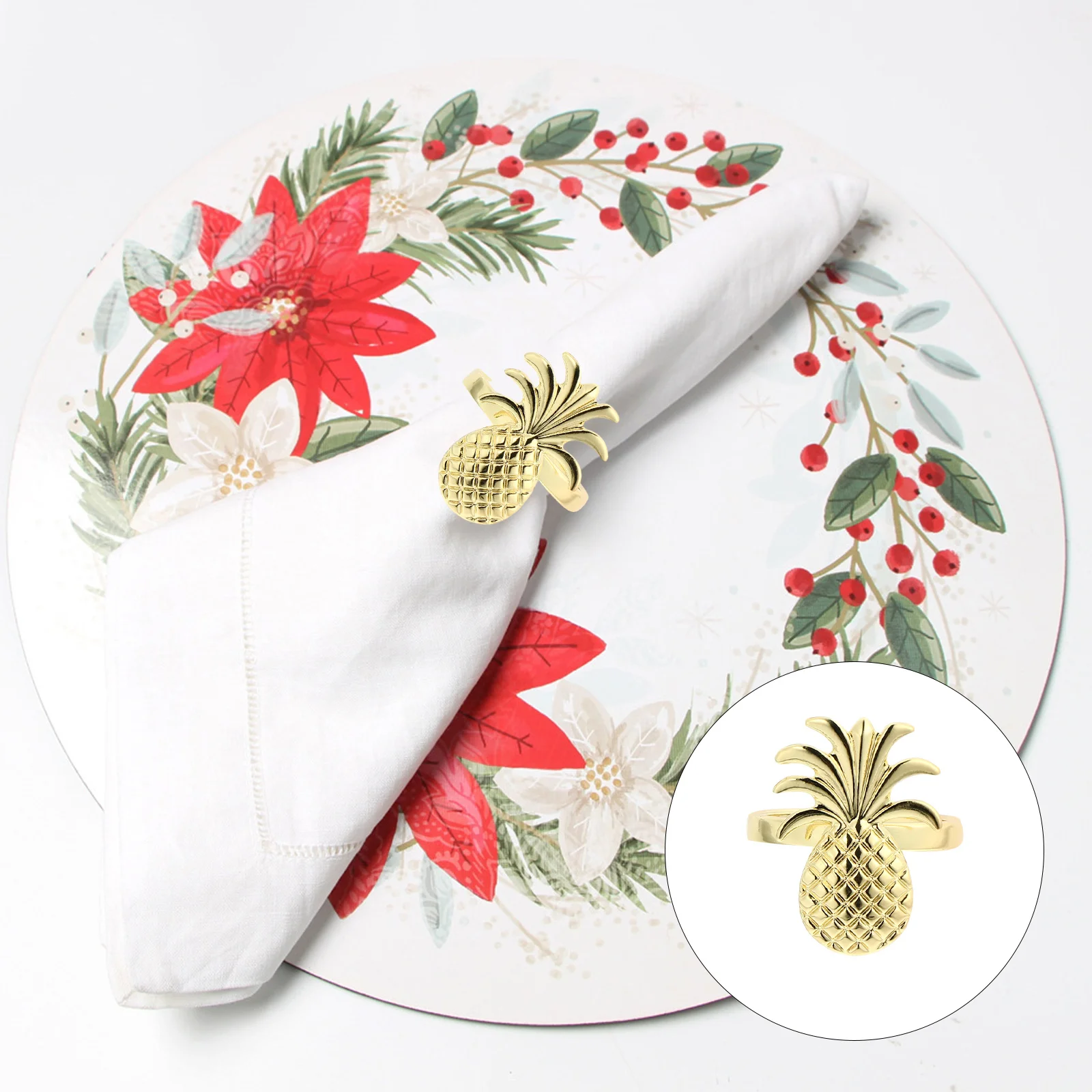 

4Pcs Christmas Napkin Buckles Alloy Pineapple Napkin Holder Party Dinner Table Supplies Festive Decoration Table Supplies