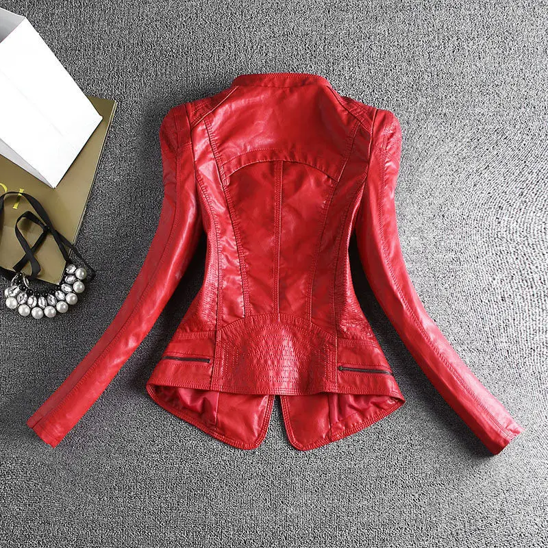 2023 Autumn And Winter Short Leather Jacket Women\'s Slim Motorcycle Clothing Stand Collar Jacket