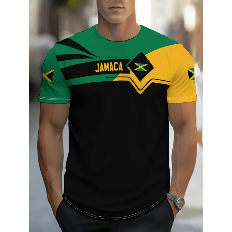 جامايكا العلم خريطة الجرافيك تي شيرت للرجال مضحك الجامايكي ثلاثية الأبعاد مطبوعة تي شيرت الصيف تنفس بلوزات مستديرة العنق قصيرة الأكمام تيز