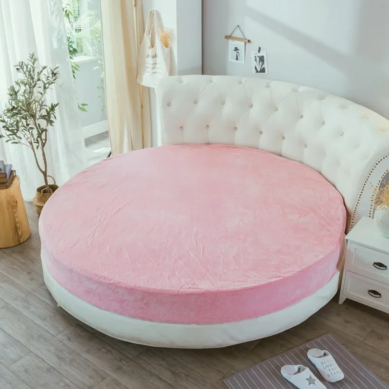 Koraalfluwelen rond bed, eenvoudige kleur fluwelen rond laken, diameter 200 cm-220 cm, flanellen laken zonder kussensloop, winter