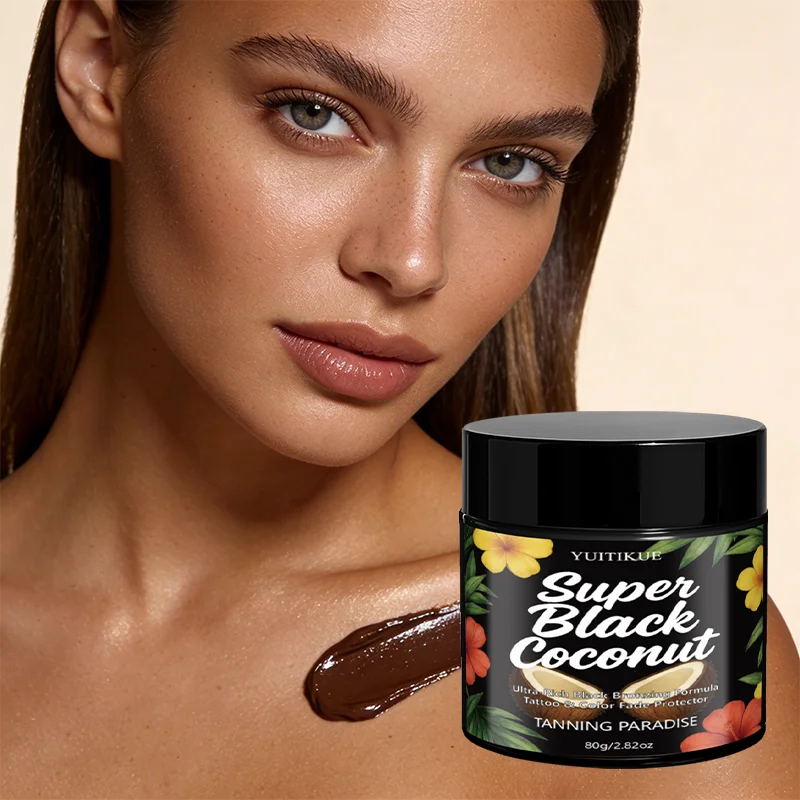 YUITIKUE Super Black Coconut Sunless Tanning Cream Ultra Dark Bronzing Tattoo Color Protection Gentle Full Body Self Tanner 80g