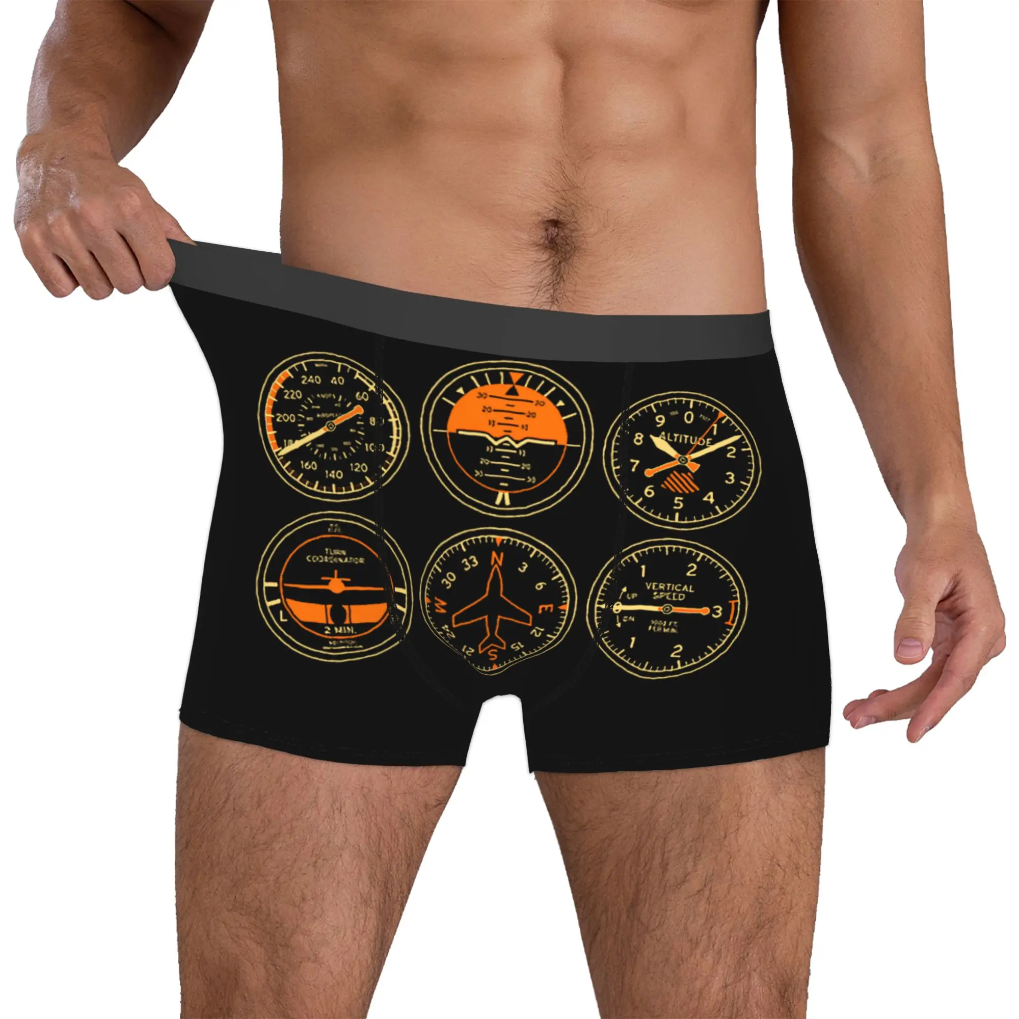 Cockpit Six Dials Flight Simulator Pilot Boxers Shorts Panties Men's Underpants Stretch Aviation Airplane Briefs Underwear