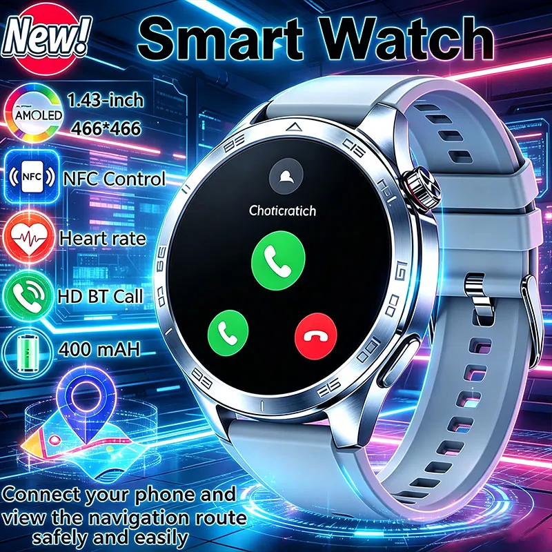 

2026 New 1.43"AMOLED Smart Watch with Heart Rate Health Monitoring Bluetooth Call IP68 Waterproof NFC Smartwatch for Android iOS