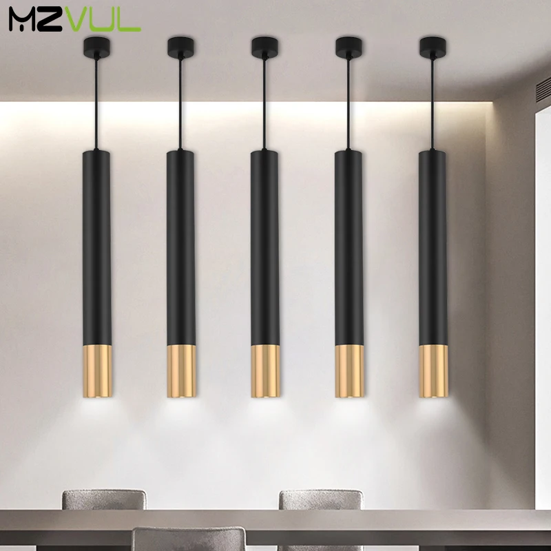 

LED Long Tube Pendant Lights Modern Black Gold Hanging Lamp Indoor Ceiling Track Light Dimmable 5W For Living Room Decorated