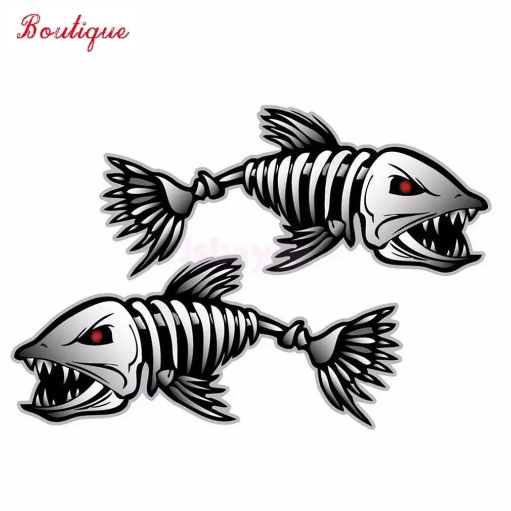 

2 pieces of skeleton fishbone l kayak fishing car vehicle accessories waterproof cover scratch Vinyl Sticker PVC 25cm
