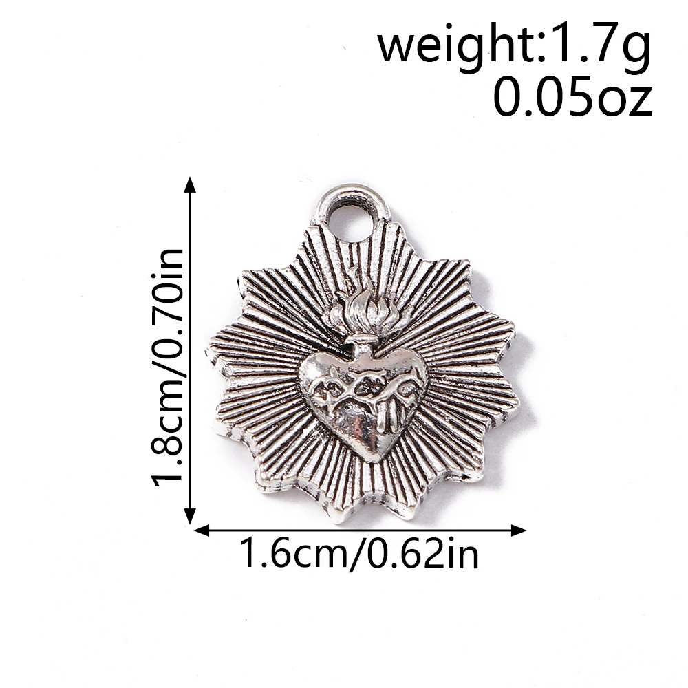 Leslie 10 Stück Vintage Flammen-Heiliges-Herz Talisman-Anhänger aus Legierung, Dornen-Heiliges-Herz-Anhänger für DIY-Schmuckherstellung – Detail 14