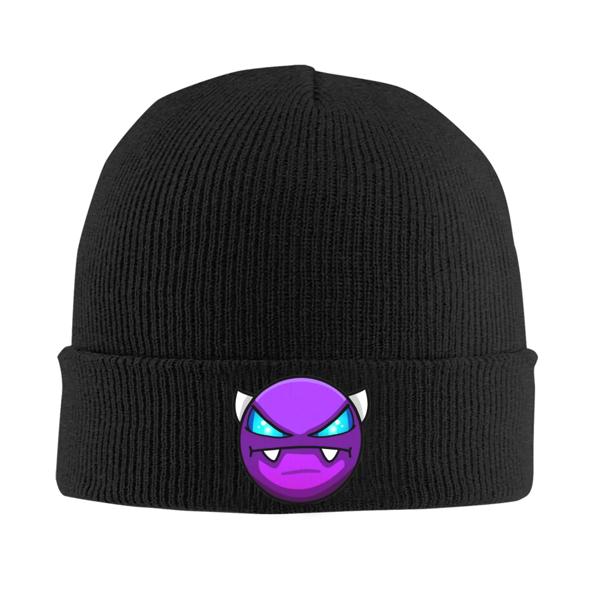 Geometry Cube Game Dash Knitted Caps for Women Men Skullies Beanies Autumn Winter Hat Acrylic Easy Demon Crochet Cap