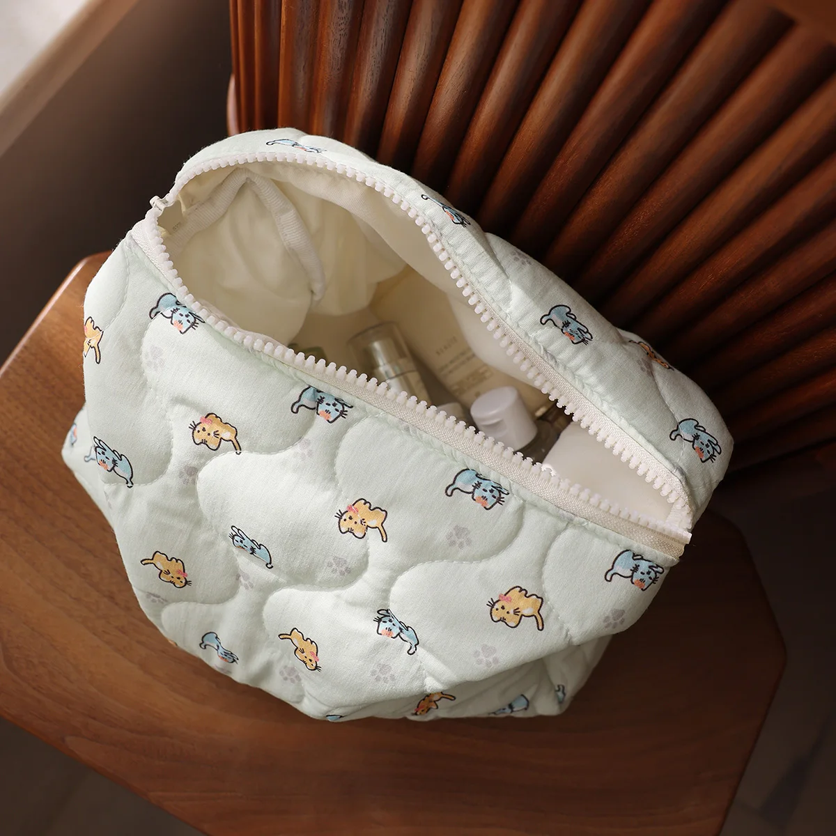 حقيبة تخزين متعددة النماذج لطيفة مطبوعة على شكل قطة، حقيبة مستحضرات التجميل، منديل صحي، حقيبة فسيولوجية للفتيات، حقيبة مكياج صغيرة محمولة