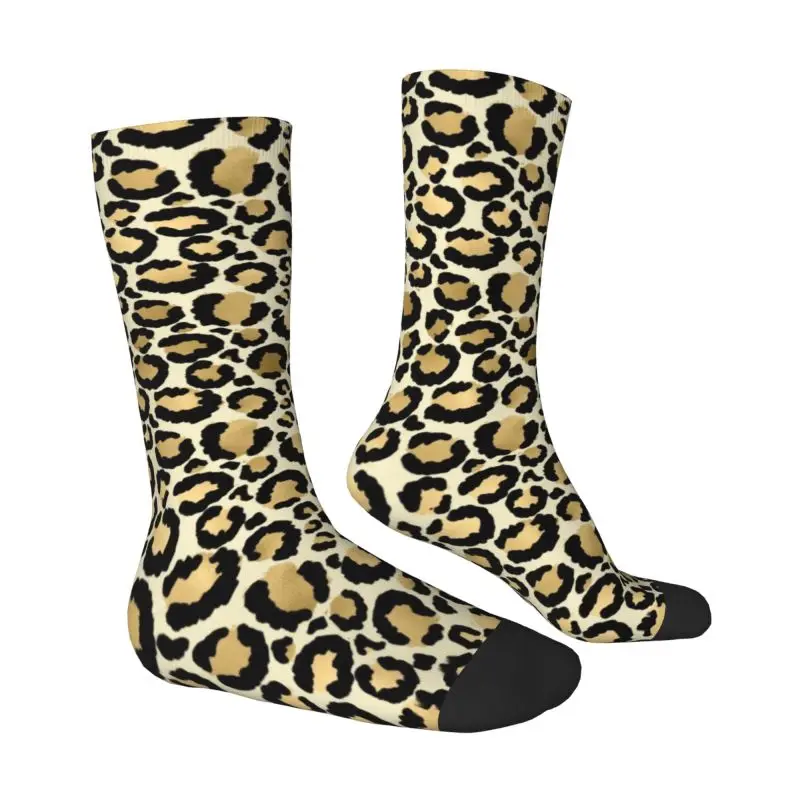 Calcetines divertidos personalizados con estampado de leopardo manchado dorado para mujeres y hombres, calcetines deportivos de fútbol con estampado 3D de animales y guepardo