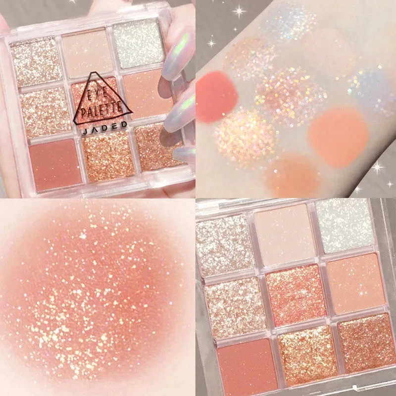 Snowflake Eyeshadow Palette อายแชโดว์ Glitter 9 สีโพลาไรเซชัน Flash Highlighter Brighten อายแชโดว์เงาแต่งหน้าอายแชโดว์