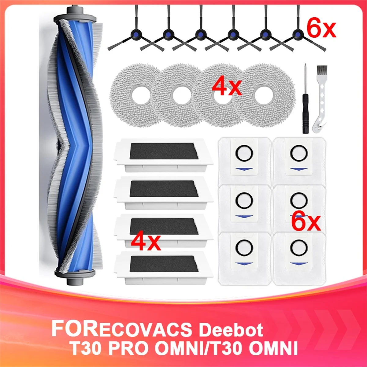 

Набор сменных аксессуаров для робота-пылесоса ECOVACS Deebot T30 PRO OMNI/T30 OMNI, мешки для пыли с основной щеткой