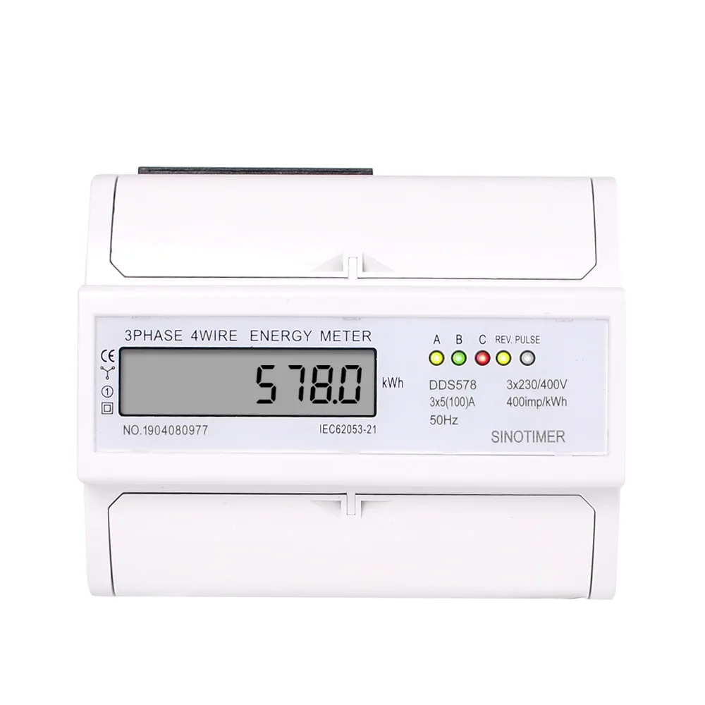 DDS578 3 Phases 4 Wires Energy Meter 5-100A 380V Digital Wattmeter Electricity Consumption Measurement Meter 35mm DIN Rail