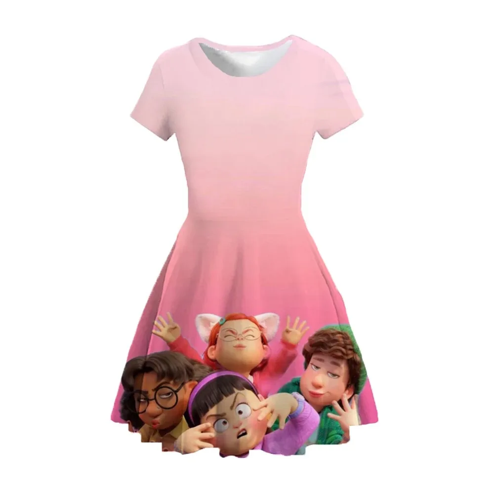 

Disney Girl Dress Disney Summer 2025 Turning Red Short Sleeve Dress Princess 3D Printed Cute Children's Clothing Party Top